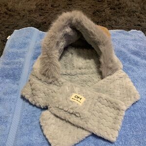 Gray Faux Fur hat with attached scarf